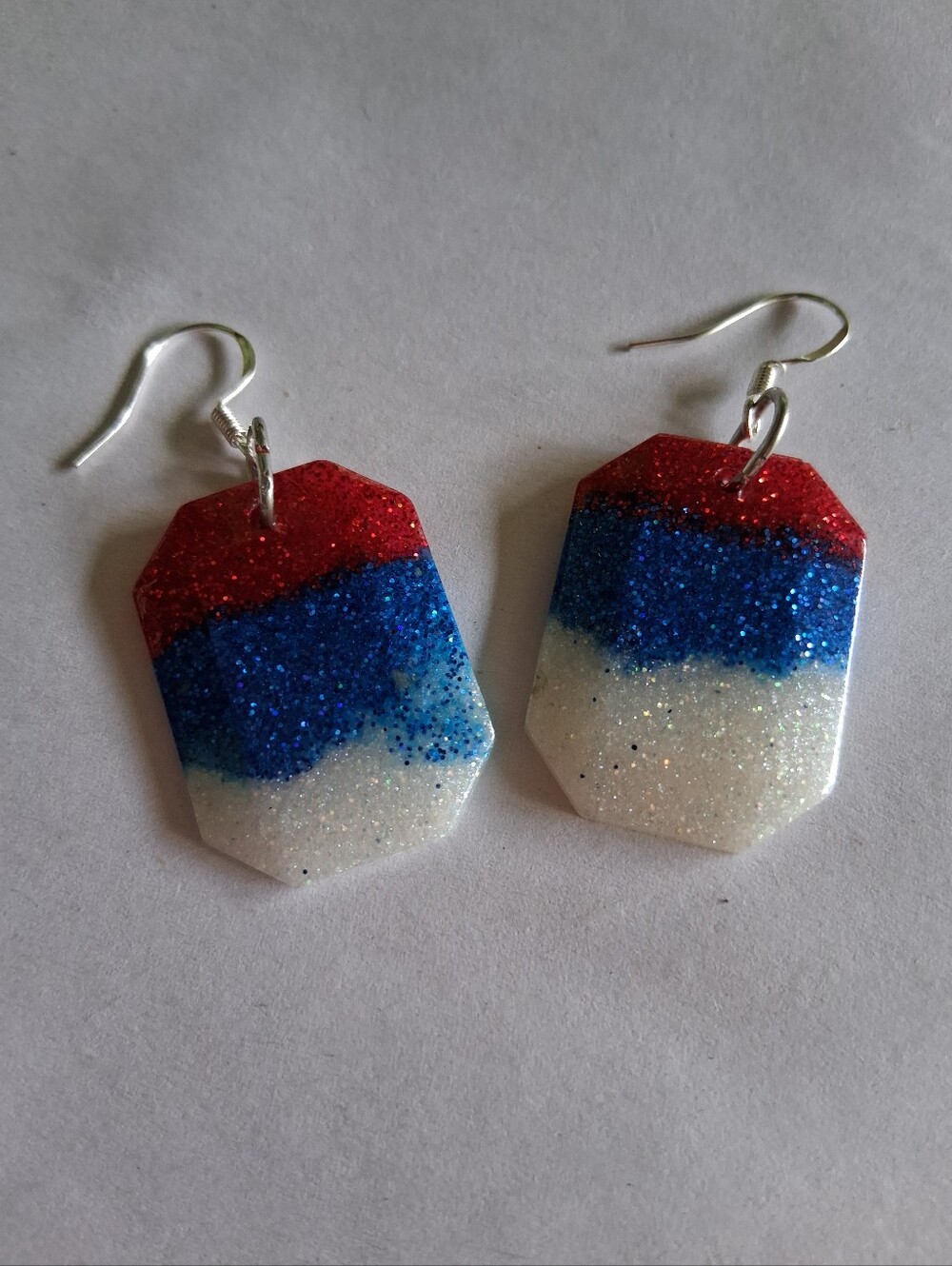 Hand Crafted Red Blue White Glitter Resin Earrings